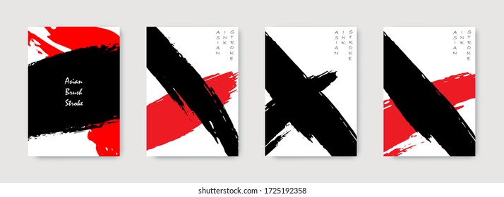 Grunge Brushstrokes. Asian Brush Strokes. Grungy Vector Covers. Red Black Brochure Covers. Chinese Style Template. Japanese Cover Template. Red Black Ink Strokes.