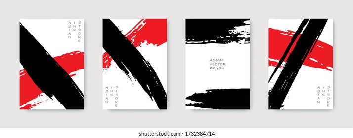 Grunge Brushstrokes. Asian Brush Strokes. Grungy Vector Covers. Red Black Brochure Covers. Chinese Style Template. Japanese Cover Template. Red Black Ink Strokes.