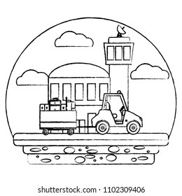 grunge building and vehicle towing luggage service
