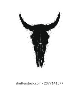 Grunge el cráneo de toro con la ilustración vectorial de los efectos de salpicadura. Elemento de diseño para el diseño de camisetas, logotipo, signo, cartel, pancarta, tarjeta