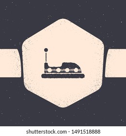 Grunge Bumper car icon isolated on grey background. Amusement park. Childrens entertainment playground, recreation park. Monochrome vintage drawing. Vector Illustration