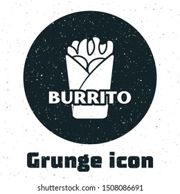 Grunge Burrito icon isolated on white background. Traditional mexican fast food.  Vector Illustration
