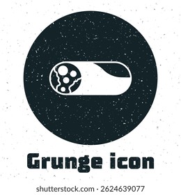Grunge Burrito icon isolated on white background. Traditional mexican fast food. Monochrome vintage drawing. Vector
