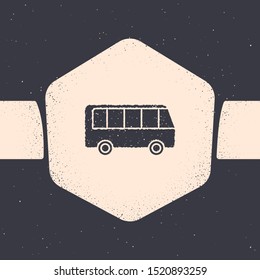 Grunge Bus icon isolated on grey background. Transportation concept. Bus tour transport sign. Tourism or public vehicle symbol. Monochrome vintage drawing. Vector Illustration