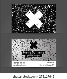 Grunge business card template with texture and cross