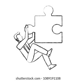 grunge businessman climbing of puzzle piece success