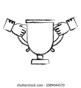 grunge businessmen hands with competition cup prize
