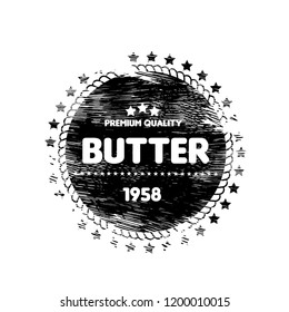 grunge butter vector logo badge. butter premium quality package label. vintage stamp