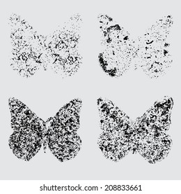 Grunge butterflies. Decorative elements. Vector.