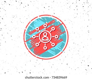 Grunge button with symbol. Business networking line icon. Teamwork or Human resources sign. Random background. Vector
