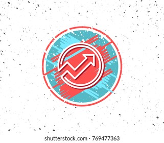 Grunge button with symbol. Chart line icon. Report graph or Sales growth sign in circle. Analysis and Statistics data symbol. Random background. Vector