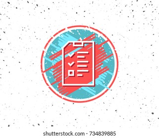 Grunge button with symbol. Checklist Document line icon. Information File sign. Paper page concept symbol. Random background. Vector