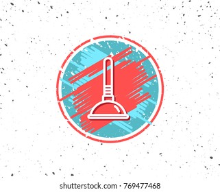 Grunge button with symbol. Cleaning plunger line icon. Ð¡leaning of pipe clogs symbol. Housekeeping equipment sign. Random background. Vector