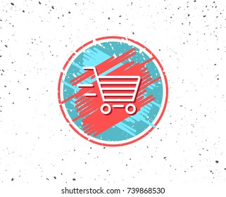 Grunge button with symbol. Delivery Service line icon. Shopping cart sign. Express Online buying. Supermarket basket symbol. Random background. Vector