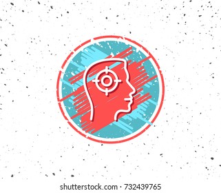 Grunge button with symbol. Head hunting line icon. Business target or Employment sign. Random background. Vector