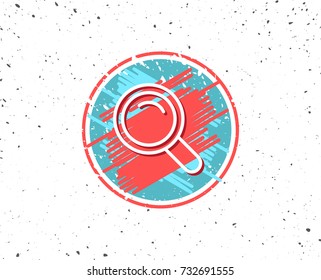 Grunge button with symbol. Search line icon. Magnifying glass sign. Enlarge tool symbol. Random background. Vector