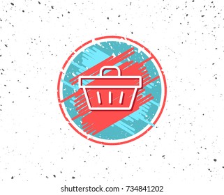 Grunge button with symbol. Shopping cart line icon. Online buying sign. Supermarket basket symbol. Random background. Vector