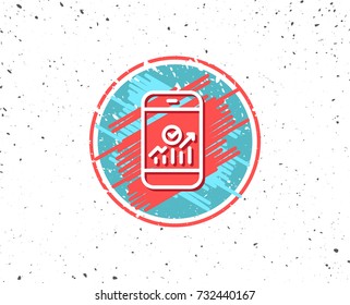 Grunge button with symbol. Smartphone Audit or Statistics line icon. Business Analytics with charts symbol. Random background. Vector