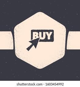 Grunge Buy button icon isolated on grey background. Monochrome vintage drawing. Vector Illustration