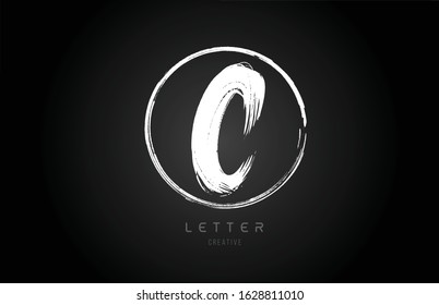 grunge C brush stroke letter alphabet logo icon design template with circle in black and white for business. Suitable for a company design