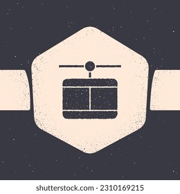 Grunge Cable car icon isolated on grey background. Funicular sign. Monochrome vintage drawing. Vector