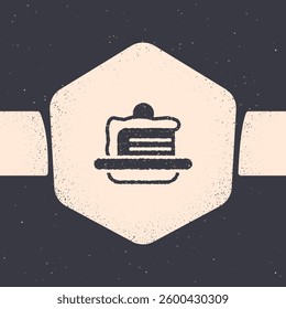 Grunge Cake icon isolated on grey background. Happy Birthday. Monochrome vintage drawing. Vector