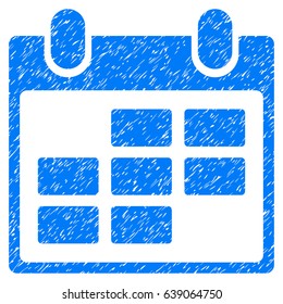 Grunge Calendar icon with grunge design and scratched texture. Unclean vector blue pictogram for rubber seal stamp imitations and watermarks. Draft emblem symbol.