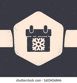 Grunge Calendar icon isolated on grey background. Event reminder symbol. Merry Christmas and Happy New Year. Monochrome vintage drawing. Vector Illustration