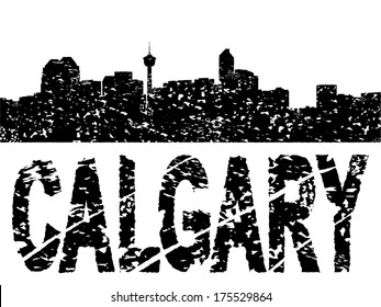 Grunge Calgary skyline with text vector illustration