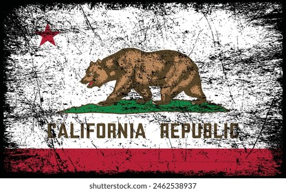 Grunge California flag. Vector flag of California .