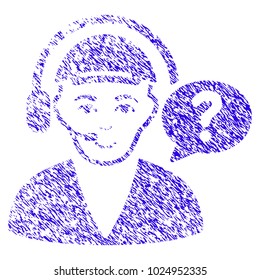 Grunge Call Center Chat rubber seal stamp watermark. Icon symbol with grunge design and dust texture. Unclean vector blue emblem call center chat.