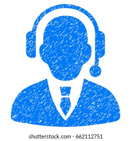 Grunge Call Center Operator icon with grunge design and dust texture. Unclean vector blue pictogram for rubber seal stamp imitations and watermarks. Draft emblem call center operator symbol.