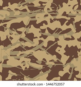 Grunge camo seamless pattern from beige and brown color splashes and smudges. Fashion camouflage. Vector