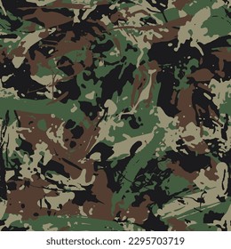 Grunge camouflage, modern fashion design. Dirty brush stroke camo military pattern. Army uniform. fashionable, fabric. Vector seamless texture.