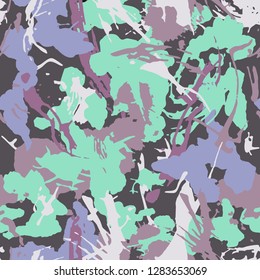 Grunge camouflage seamless pattern. Urban fashion clothing style. Masking camo, repeat print texture with strokes and splashes shape. Vector