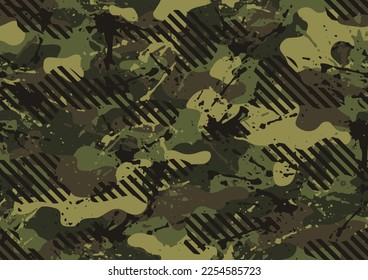 Grunge camouflage texture seamless pattern. Abstract modern endless military camo background for fabric and fashion textile print. Vector illustration.