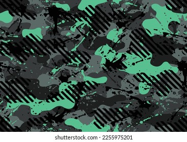 Grunge camouflage texture seamless pattern. Abstract modern endless military camo background for fabric and fashion textile print. Vector illustration.