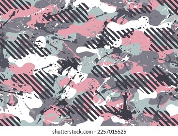Grunge camouflage texture seamless pattern. Abstract modern endless military camo background for fabric and fashion textile print. Vector illustration.