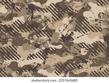 Grunge camouflage texture seamless pattern. Abstract modern endless military camo background for fabric and fashion textile print. Vector illustration.