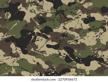 Grunge camouflage texture seamless pattern. Abstract modern endless military camo background for fabric and fashion textile print. Vector illustration.