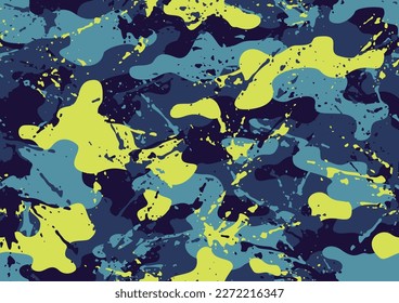 Grunge camouflage texture seamless pattern. Abstract modern endless military camo background for fabric and fashion textile print. Vector illustration.