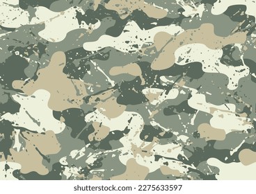 Grunge camouflage texture seamless pattern. Abstract modern endless military camo background for fabric and fashion textile print. Vector illustration.