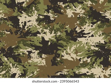 Grunge camouflage texture seamless pattern. Abstract modern endless military camo background for fabric and fashion textile print. Vector illustration.