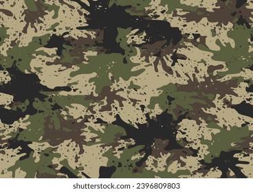 Grunge la textura de camuflaje sin fisuras. Resumen del fondo militar interminable y moderno de camo para tela y moda de impresión textil. Ilustración vectorial.