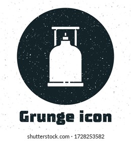 Grunge Camping gas stove icon isolated on white background. Portable gas burner. Hiking, camping equipment. Monochrome vintage drawing. Vector Illustration