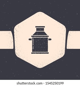 Grunge Can container for milk icon isolated on grey background. Monochrome vintage drawing. Vector Illustration