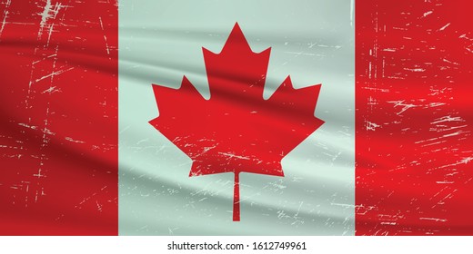 Grunge Canada flag. Canada flag with waving grunge texture. Vector background.