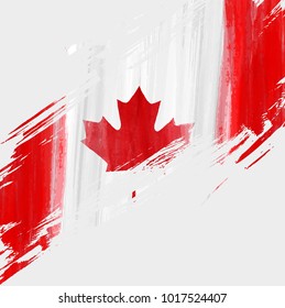 Grunge Canadian flag background with watercolor brushed lines. Template for holidays, Canada day, invitation, poster, flyer, banner, etc.