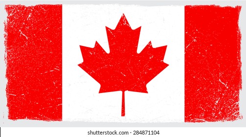 Grunge Canadian flag.Flag of Canada with grunge texture.Vector template.