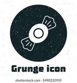Grunge Candy icon isolated on white background. Monochrome vintage drawing. Vector